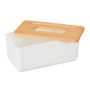Relaxdays Boîte à mouchoirs, Plastique & Bambou, Distributeur, rectangulaire, HxLxP : 10x23x13 cm, Blanc - Nature