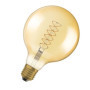 OSRAM Vintage 1906 gold tinted LED lamp, 7W, 600lm, globe shape with 125mm diameter & E27 base, warm white light, spiral filamen
