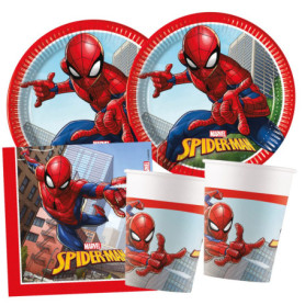 Procos Kit de fête S Spider Man Crime Fighter 52 pièces, 16 assiettes, 16 gobelets, 20 serviettes, vaisselle jetable, décoration