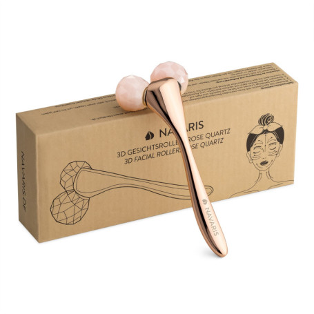 Navaris Rouleau massage visage - Roller de massage en quartz rose pour yeux front joues lèvre cou nez - Roll on facial en design