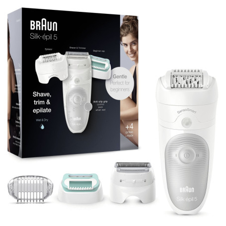 Braun Silk-épil 5 Épilateur Électrique Femme, Tête De Rasage Et Tondeuse Pour Une Épilation En Douceur, Pincettes Micro-Grip, Te
