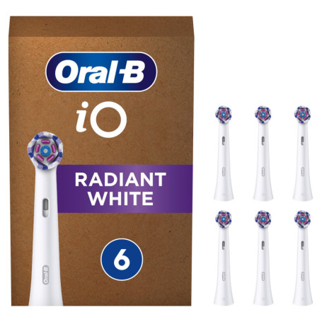 Oral-B iO Radiant White Brossettes Blanches De Rechange, Embouts Ronds S’Adaptant Aux Dents, Éliminent La Plaque Dentaire, Pour 