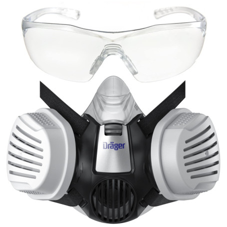 Dräger X-plore 3300 Masque de Protection avec Lunettes de Protection X-pect 8320 et filtres P3 R | Demi-Masque Contre Les Partic