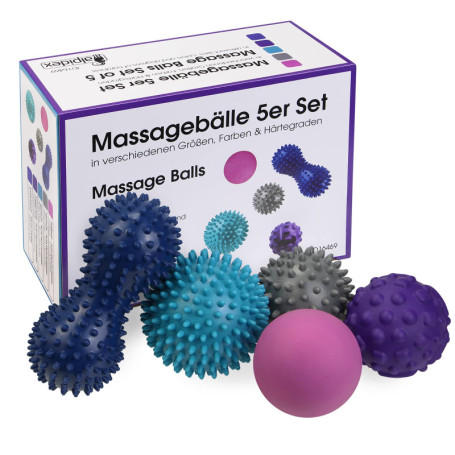 ALPIDEX Balle de massage set de 5 balles à picots lacrosse triggerpoint différents degrés de dureté pour le dos jambes pieds mai
