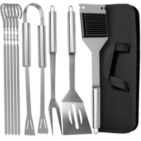 Praknu Kit d'Ustensiles pour Barbecue en Acier INOX - avec Coffret de Transport - Résistant aux Hautes Températures