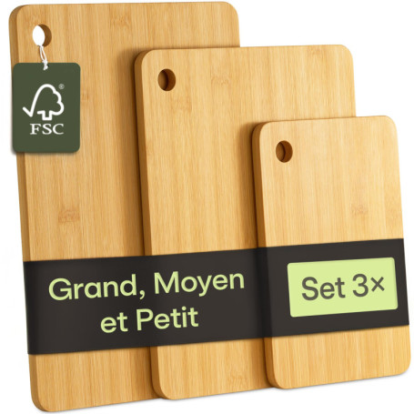Praknu Planche à Découper en Bois - 3 Pièces de Planche Polyvalentes et Robustes en Bambou FSC® pour Légumes, Viande & Pain - Di
