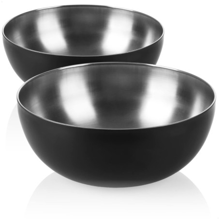com-four® Les bols mélangeurs 2x en acier inoxydable et revêtement extérieur noir peuvent être utilisés comme saladier, coupe à 