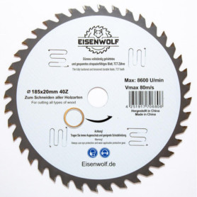 Lame de scie circulaire de qualité supérieure - 185 x 20 mm - Pour bois - Avec 40 dents TCT inclinées et découpes laser pour réd