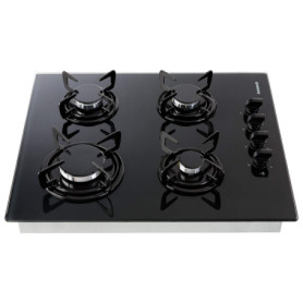 Arebos Table de cuisson à gaz 4 feux | Cuisinière à gaz vitrocéramique 60 cm avec protection automatique des flammes | Gaz natur