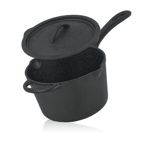 BBQ-Toro Casserole en fonte avec couvercle | 2 litres | Noir – déjà cuite | Petite casserole en fonte avec couvercle