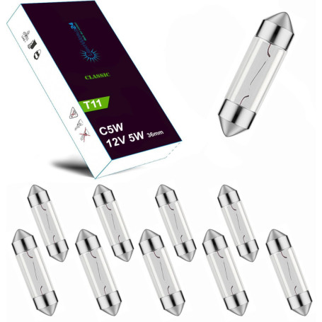 LIGHTWORLD24 10 x Lampes festoon 12V 5W C5W SV8,5 36mm Éclairage de plaque d'immatriculation Ampoule pour habitacle de voiture