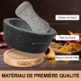 Tortillada - XXL Ensemble mortier et pilon de 16 cm en granit naturel avec base en bois anti-rayures Moulin à épices et à herbes