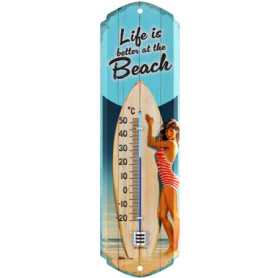 LANOLU Thermomètre rétro en tôle avec inscription « Life is better at the beach », décoration de jardin, de piscine et de piscin