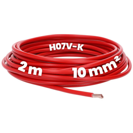 Kalitec Câble de câblage H07V-K 10 mm² rouge - 2 m - Flexible - Toron 10 mm² - Câblage à fils fins - Câble unique pour armoire d