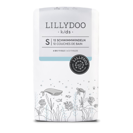 LILLYDOO couches de bain jetables douces pour la peau pour bébés, taille S (6-11 kg), 3 paquets (36 pièces) avec 2 designs éléga