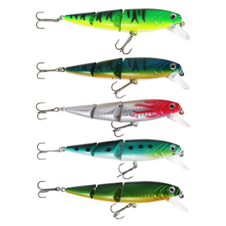 EMSea 5pcs Leurres de Pêche Multi-articulés Appâts Artificiels en Plastique Réalistes Appâts de Simulation Leurres de Pêche pour