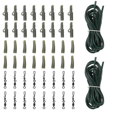 EMSea 58pcs Kit de Matériel de Pêche à la Carpe Poids Clips de Sécurité en Plomb Lien Rapide Émerillons Plate-Forme Tube Cheveux
