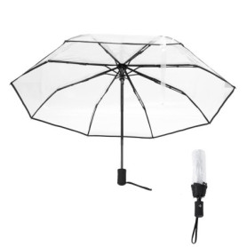 Juwacoo Parapluie de poche automatique transparent - Résistant aux tempêtes - Mini parapluie automatique - Design noir, Noir , S
