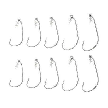 ECSiNG Lot de 20 Hameçons Pêche à Verrouillage Rotatif avec Hameçon de Pêche à Ressort avec Goupille Centrage Taille 1/0 2/0 3/0