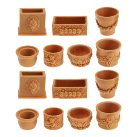 eMagTech 2 Ensemble de 14pcs Pot de Fleur pour Maison de Poupée Miniature Plante Pots en Terre Cuite Simulation Bonsaï Pot Fée J