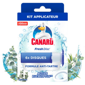Canard WC Fresh Disc Active Eucalyptus - Bloc WC Sans Cage Nettoyant - Formule Anti-Tartre - Nouvel Emballage 100% Carton - 1 Ap