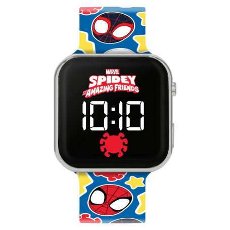 Spidey and His Amazing Friends Montre à quartz numérique LED avec bracelet en silicone, multicolore, Spider-Man