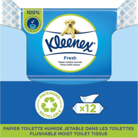KLEENEX Fresh - Papier Toilette Humide (12 paquets de 42 feuilles) - jetable dans les toilettes - 100% fibres naturelles - sans 