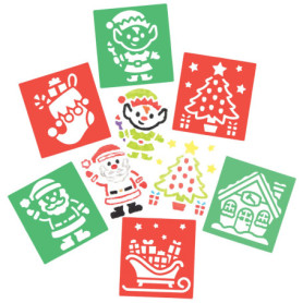 Baker Ross FE885 Pochoir Dessin Enfant motif Atelier du Pere Noel - Lot de 8, Pochoirs Lavables pour Enfant, Pochoir Scrapbookin