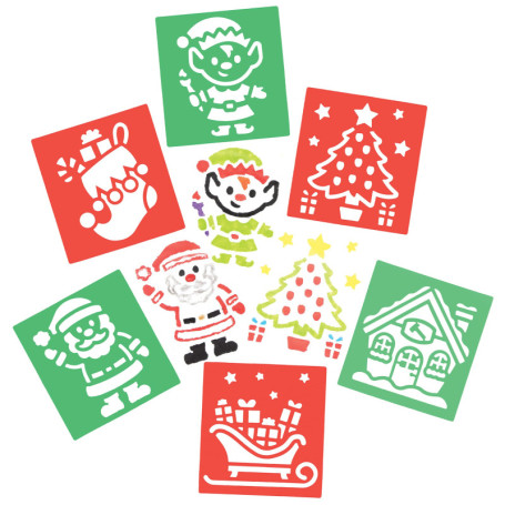 Baker Ross FE885 Pochoir Dessin Enfant motif Atelier du Pere Noel - Lot de 8, Pochoirs Lavables pour Enfant, Pochoir Scrapbookin