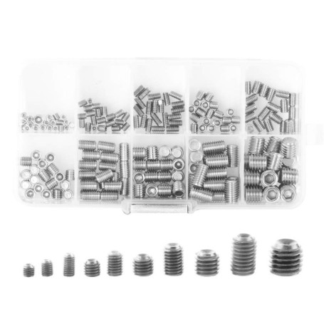 Gasea 200PCS Kit Assortiment Vis Hex Tête Allen 10 Types Sans Tête Hexagonale M3 M4 M5 M6 M8 à Six Pans Creux en Acier Inoxydabl