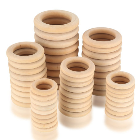 60 Pièces Anneaux de Bois Naturel, Anneau de Dentition, Cercle Artisanat Non Fini pour Décoration et Fabrication de Bijoux (3/3,