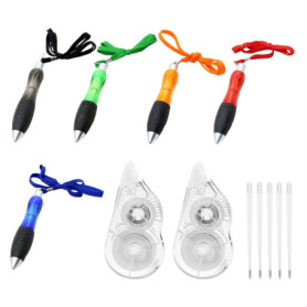 Stylo À Bille 5 Pièces Avec Lanière, Avec Recharges 5 Pièces Et Rubans Correcteurs 2 Pièces, Stylo À Bille À Pression, Fournitur