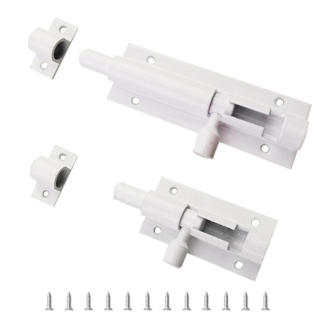 2 verrous en aluminium blanc (2" et 3"), kit de verrous en aluminium blanc, loquets en aluminium, portes de chambre et portes in