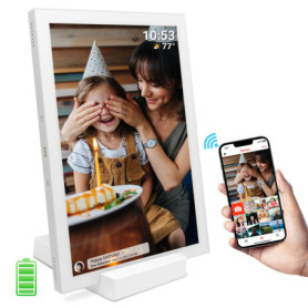 Frameo Cadre photo numérique 10,1" 5000 mAh alimenté par batterie WiFi 32 Go HD IPS Écran tactile avec chargeur sans fil Rotatio