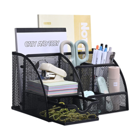 MumdoYAL Organisateur de bureau en maille métallique avec tiroir et porte-stylos pour stylos, notes adhésives, agrafeuses, tromb