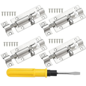 SPEACOUR 4 PCS 3 Pouces Loquet Porte en Acier Inoxydable Verrou Targette Porte Verrous de Porte Coulissants avec 24 Vis et Tourn