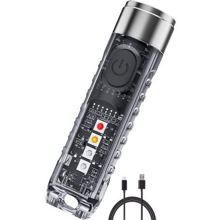 Jeebel Mini Lampe Torche LED, Lampe de Poche de 400 Lumens Rechargeable USB avec Lumière Latérale de UV/Blanc/Rouge Bleu, EDC Ma