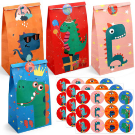 Tatxmalv 24 Pièces Dinosaure Coloré Sacs Cadeaux, 24x13x8 cm Sac Cadeau Petit Format, Sachet Bonbons Anniversaire Colorés avec 3