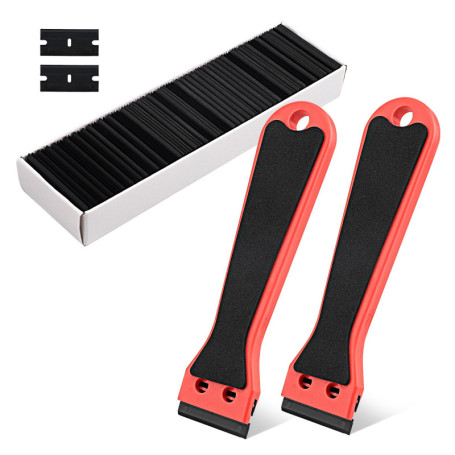 2 Grattoirs en Plastique avec 100 Lames – Spatule Raclette avec Manche Long, Idéale pour Grattoir Vitre, Enlever Autocollants, R