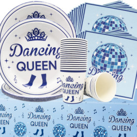 Doyomtoy Vaisselle de fête Dancing Queen,61Pcs Décorations pour la fête de la Reine de la Danse-Assiettes de danse Gobelets en p