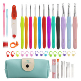 Kit de Crochet 44 Pièces - 12 Tailles pour Débutants - Poignée Ergonomique Souple - Accessoires de Crochet Colorés - Avec Sac de