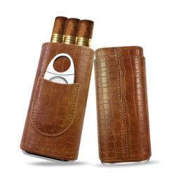 Étui à Cigare en Cuir,Boîte à Cigares avec Coupe-Cigare en Acier Inoxydable,Cave à Cigares Portable pour 3 Cigares,Boîte à cigar