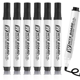 Exburanty Lot de 6 Marqueur Noir Indélébile, pointe ronde - sèche vite - résiste à l'eau, pour carton, plastique, bois, métal