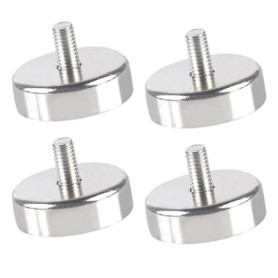 WANDGU Aimants en néodyme avec filetage : lot de 4 aimants ronds puissants en néodyme, aimants en pot ronds, avec filetage extér