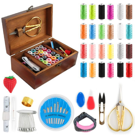 GOEDCH Kits de Couture en Bois: Kit Couture Complet, Premium Couture Accessoires avec Boîte de Rangement en Bois pour Les Filles