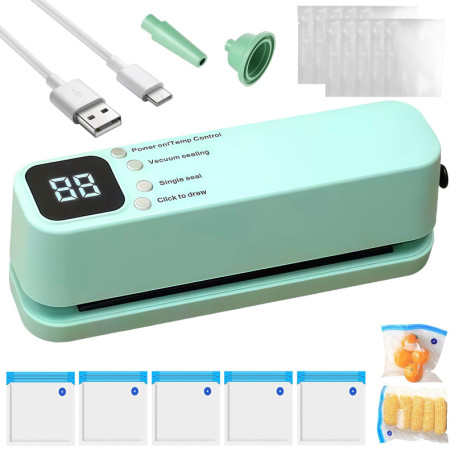 GOEDCH Mini Machine à Emballer Sous Vide: Verte Soudeuse Sac Plastique, Petite Machine à Sceller en Plastique Portable de Conser