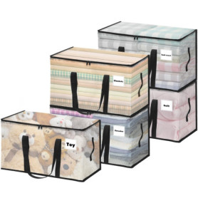 Vautvis Lot de 5 Grand Sac De Rangement Vetement, 100L Boite Rangement Vetement en Transparente, Housse de Couette Pliable avec 