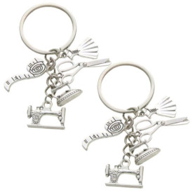 Porte-clés en fer à coudre Quilting,2 pièces Porte-clés en alliage Porte-clé Sac à main Charme Machine à coudre Outils Ciseaux F