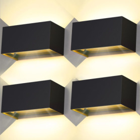 Kingwei 4 Pièces Applique Murale Interieur/Exterieur 20W Appliques Murales LED Noire 3000K Blanc Chaud avec Angle de Faisceau Ré