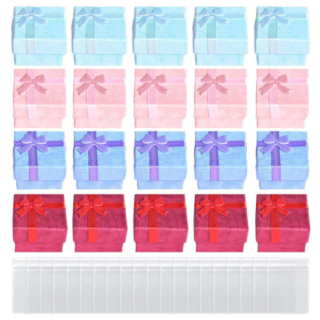 HDGSAFD Boîte à bagues 20 pièces, sac à bijoux, boîte cadeau à bijoux, boîte cadeau à nœuds, grande boîte à bagues, 4 x 4 cm, pe